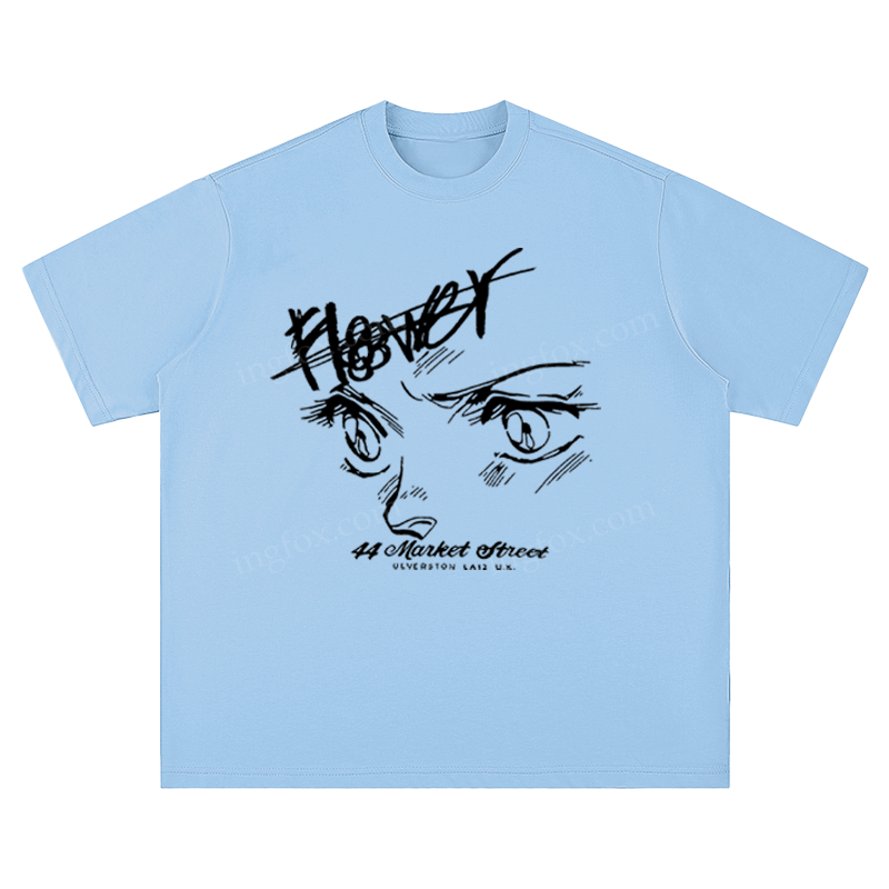 Anime Eyes & "Flower" Slogan - Unisex Fit Short Sleeve T - Shirt