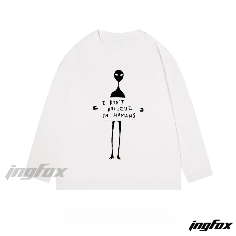 Alien "I don't believe in humans" - Themed Classic Cotton Long Sleeve Tee