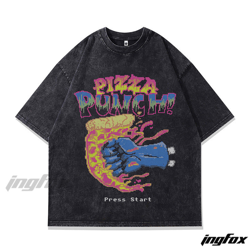 "Retro - Gaming 'Pizza Punch!' Oversized T - Shirt"
