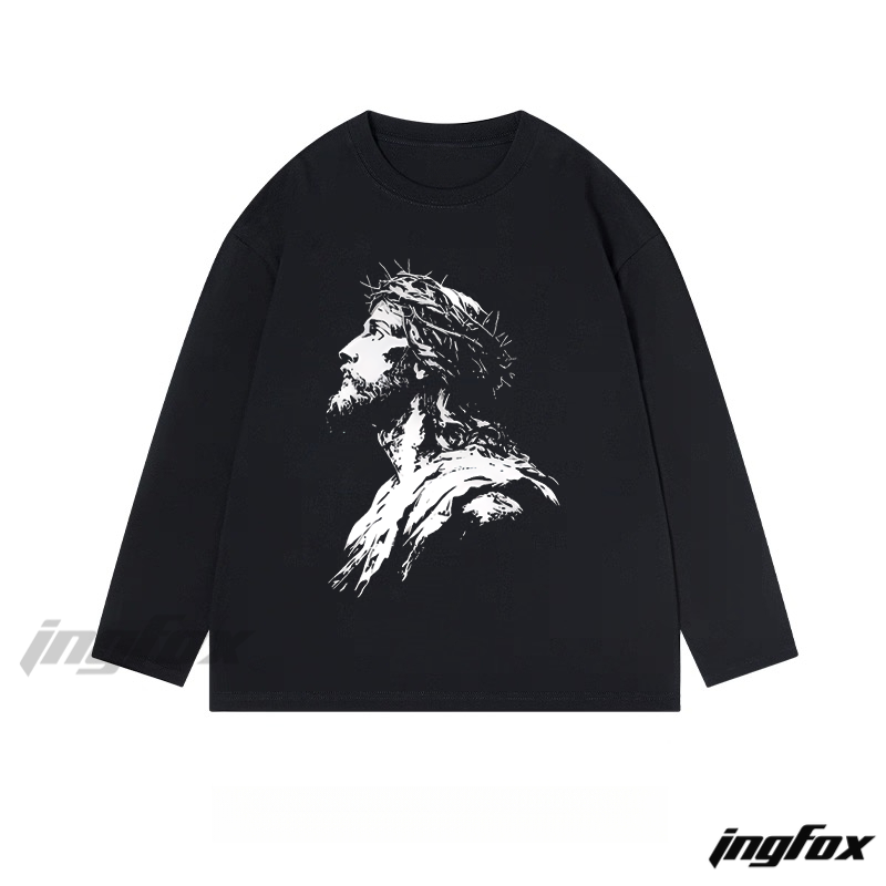 Religious - Themed Portrait Graphic - Classic Cotton Long Sleeve Tee