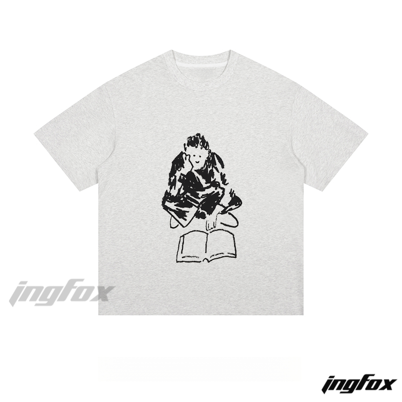 Ink - Sketch Reading Figure - Loose Fit Short Sleeve T - Shirt