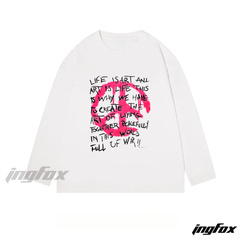 Art and Peace - Themed Text Graphic - Classic Cotton Long Sleeve Tee