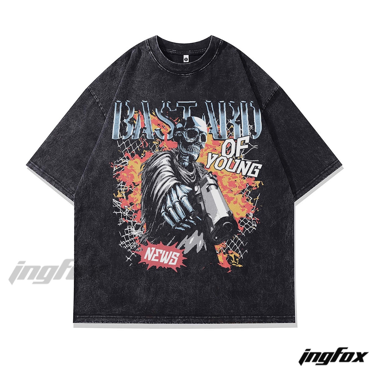 Gothic Skull Graphic Tee - Vintage Washed Oversized Style