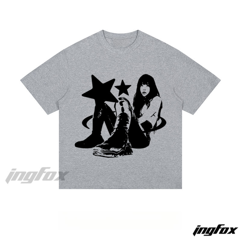 Star - themed Girl Graphic Loose Fit Short Sleeve T - Shirt