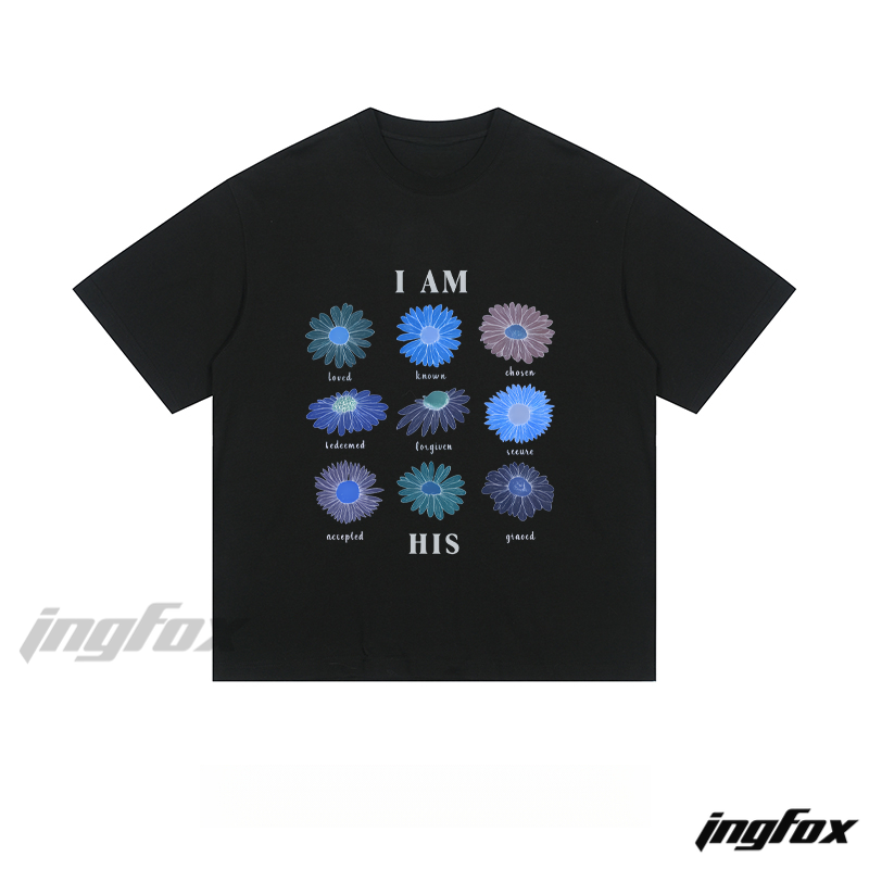 Affirmation Flower Graphic - Loose Fit Short Sleeve T - Shirt