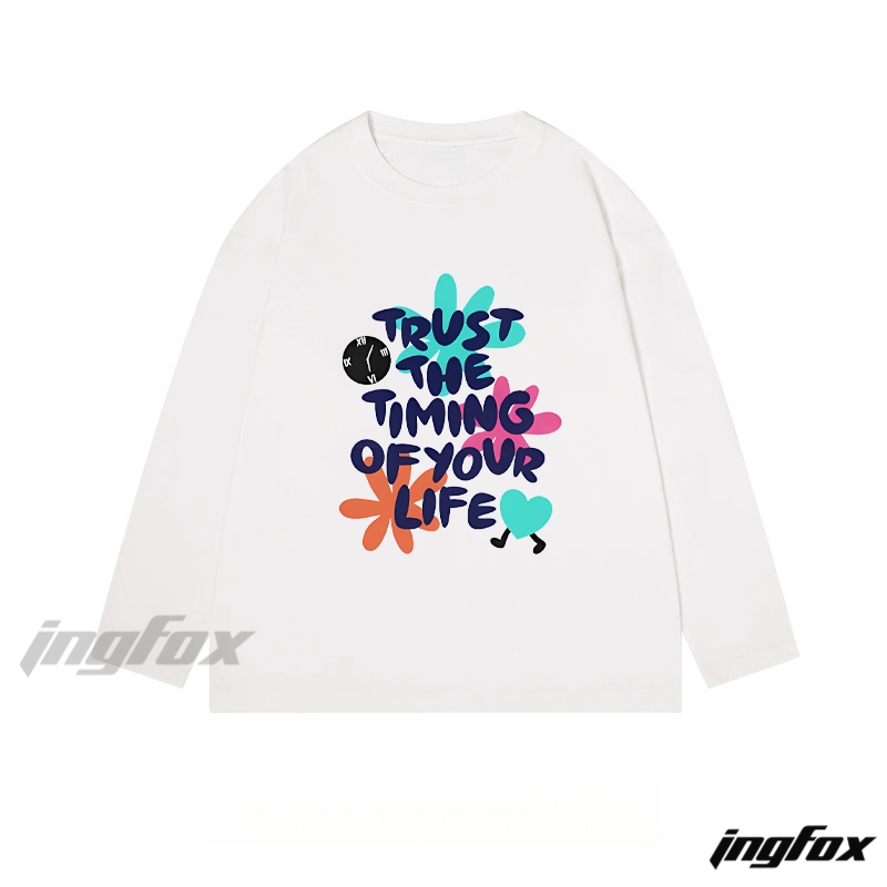 "Trust the Timing of Your Life" Text and Graphic - Classic Cotton Long Sleeve Tee