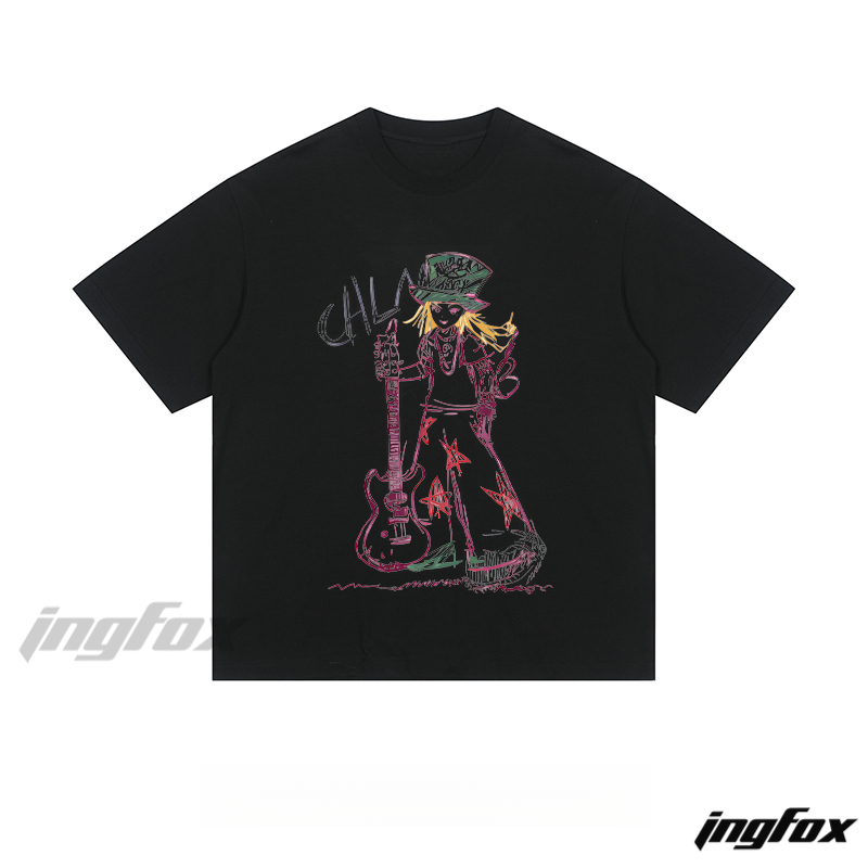 Rock Girl Doodle - Loose Fit Short Sleeve T - Shirt