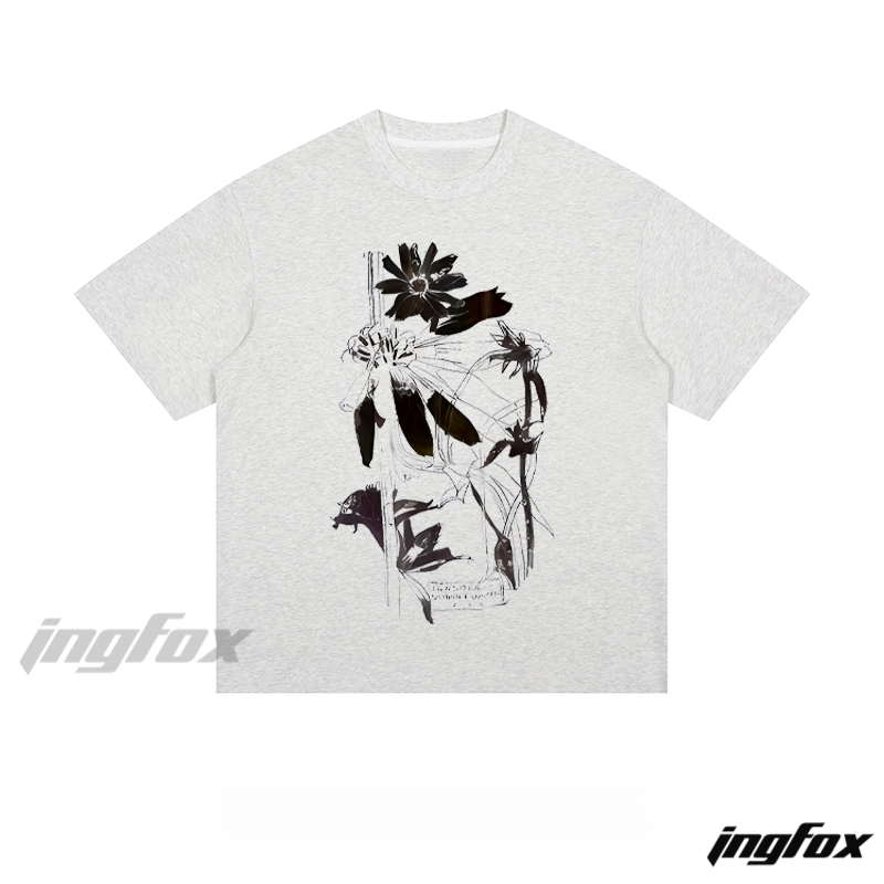 Ink Flower Sketch - Loose Fit Short Sleeve T - Shirt
