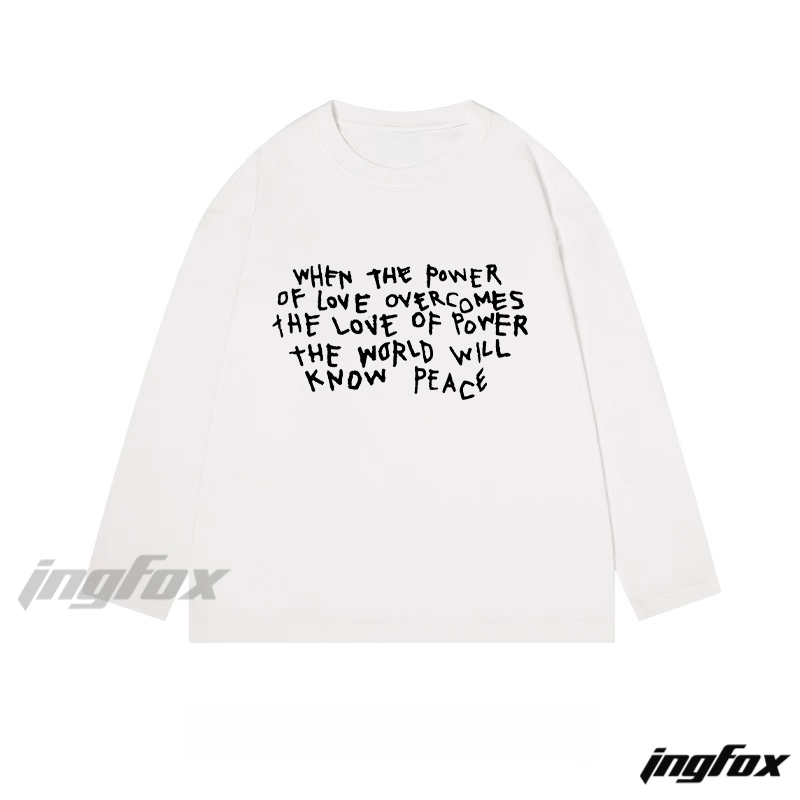 Peace and Love Motivational Graphic - Classic Cotton Long Sleeve Tee