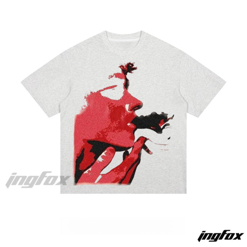 Red - Toned Smoking Silhouette - Loose Fit Short Sleeve T - Shirt