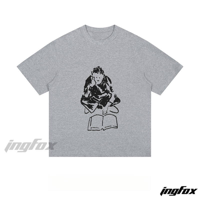 Ink - Sketch Reading Figure - Loose Fit Short Sleeve T - Shirt