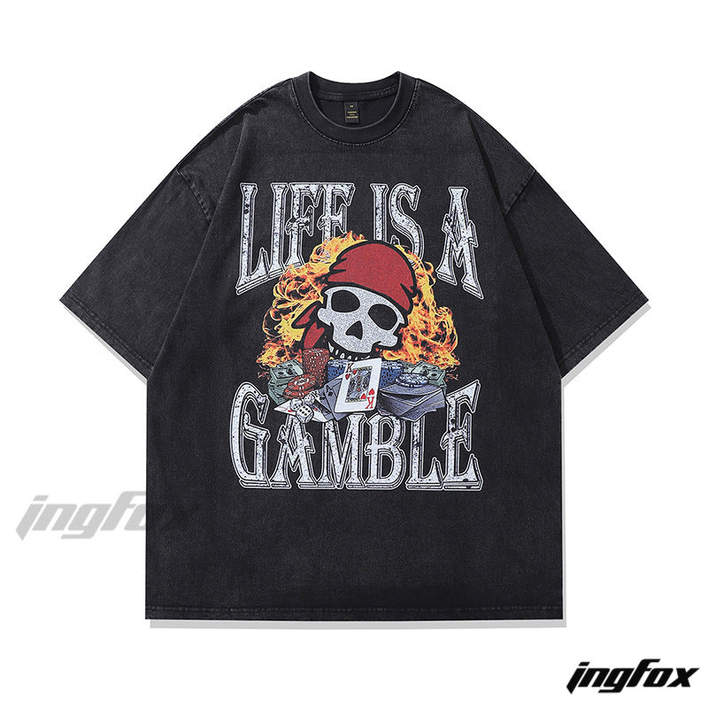 Life Is A Gamble - Vintage Washed Oversized T - Shirt