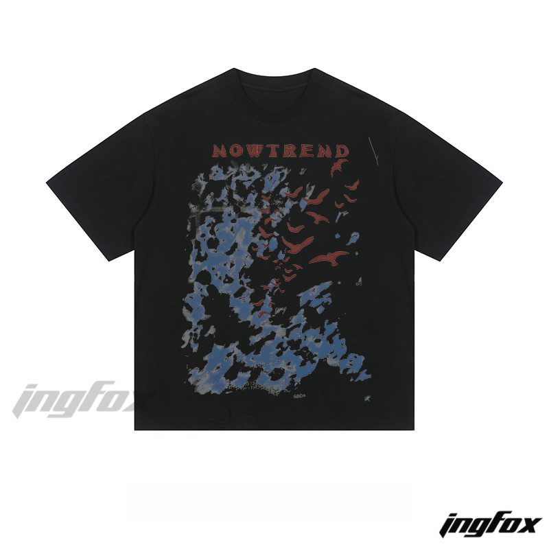 "NOWTREND" Abstract Sky & Birds - Loose Fit Short Sleeve T-Shirt