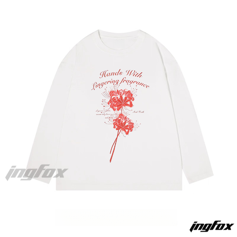 "Hands With Lingering Fragrance" Floral Graphic - Classic Cotton Long Sleeve Tee