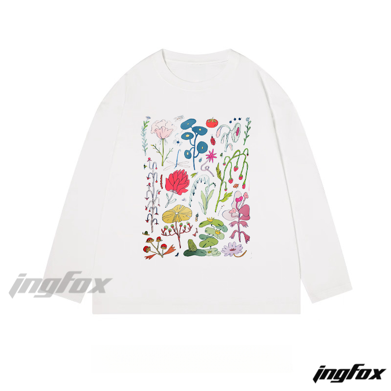 Whimsical Floral Collage Graphic - Classic Cotton Long Sleeve Tee