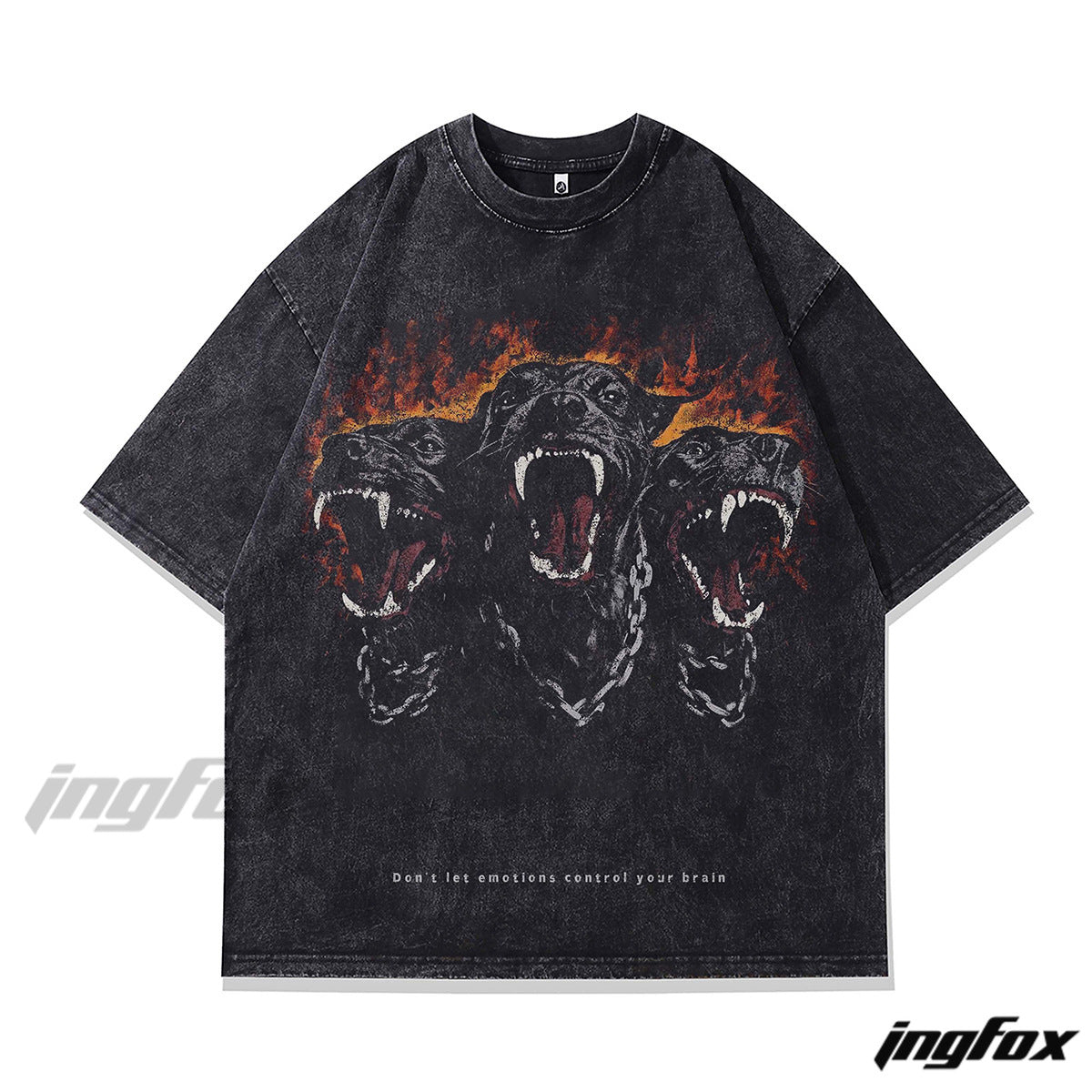 Flaming Cerberus Graphic - Vintage Washed Oversized T-Shirt