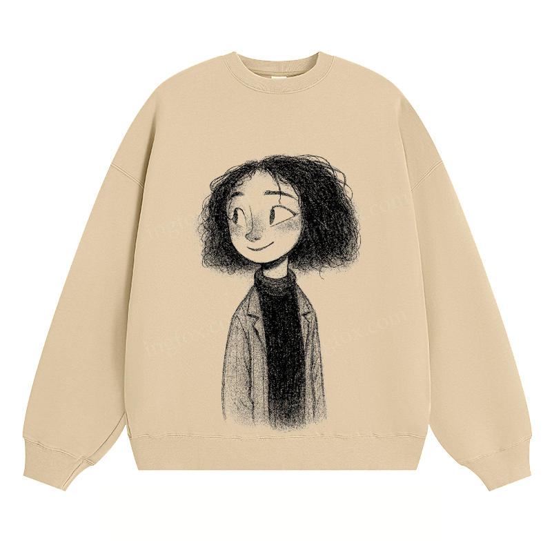 Cartoon Girl Sketch - Classic Unisex Fit Crewneck Sweatshirt