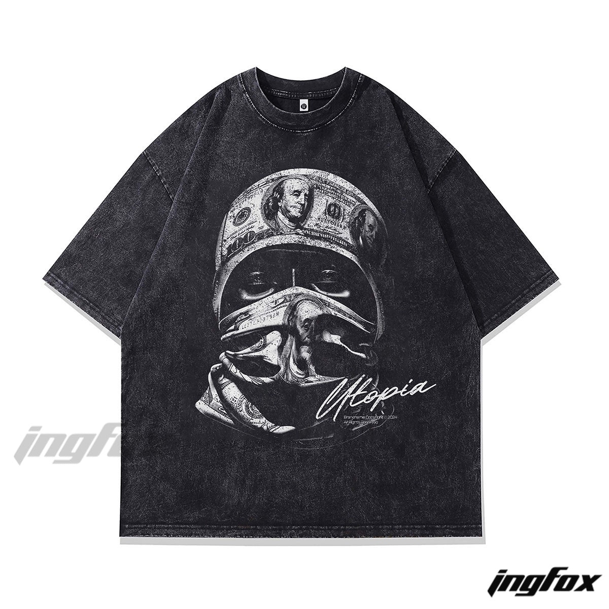 Dollar Helmet Graphic Tee - Vintage Washed Oversized Style