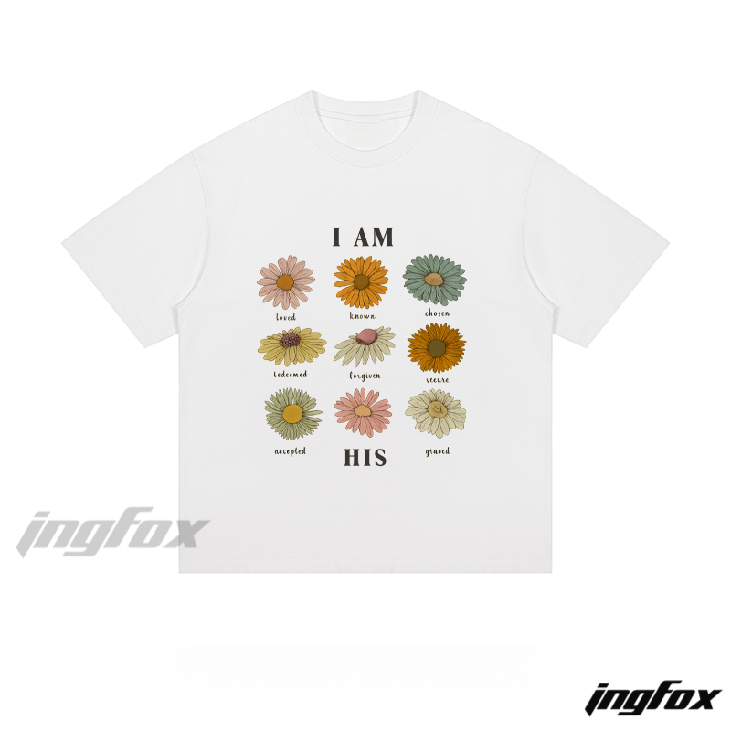 Affirmation Flower Graphic - Loose Fit Short Sleeve T - Shirt