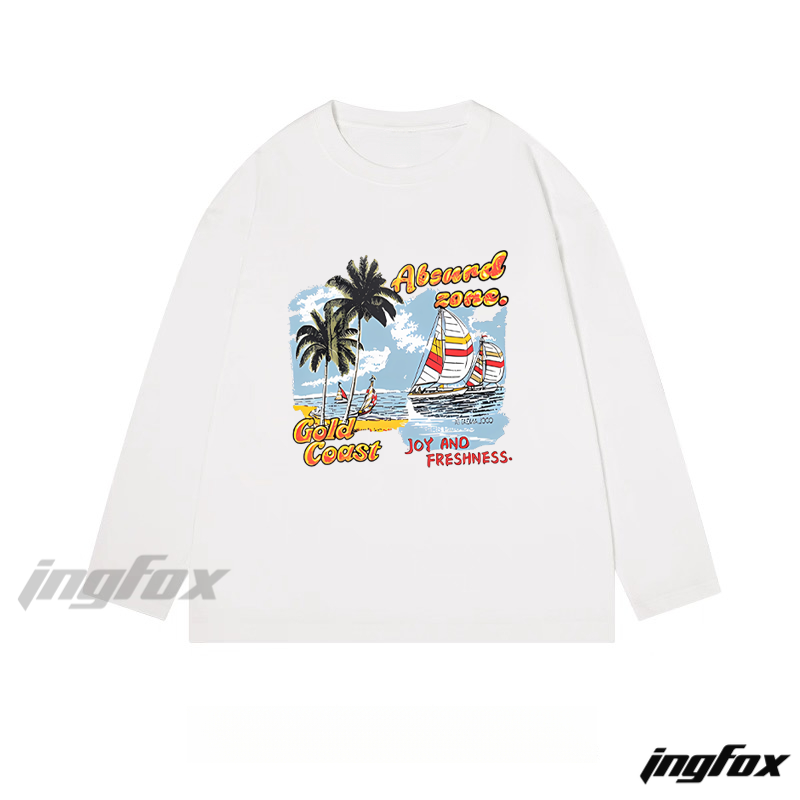 "Gold Coast" Beach Scene Graphic - Classic Cotton Long Sleeve Tee