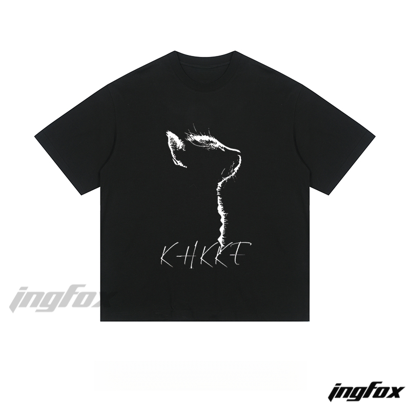 Artistic Cat Illustration & “KHKKF” - Loose Fit Short Sleeve T-Shirt