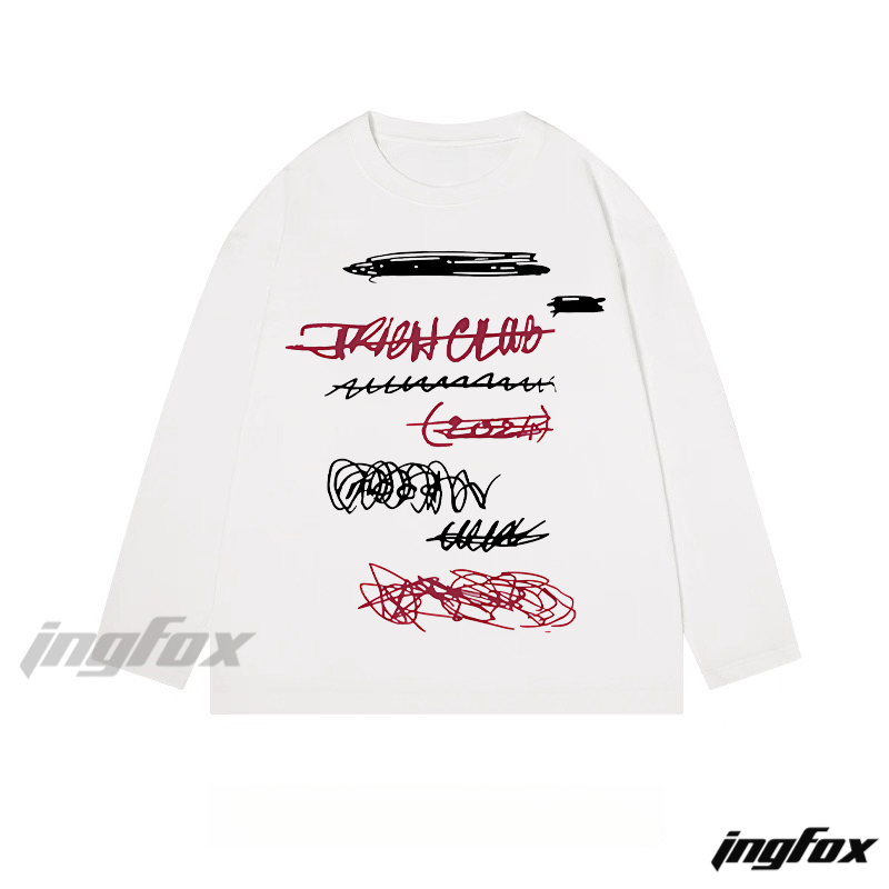 Abstract Doodle and Text Graphic - Classic Cotton Long Sleeve Tee