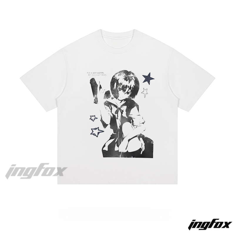 Anime Character Print - Loose Fit Short Sleeve T - Shirt