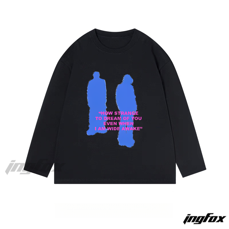 Figure Silhouette and Romantic Quote Graphic - Classic Cotton Long Sleeve Tee