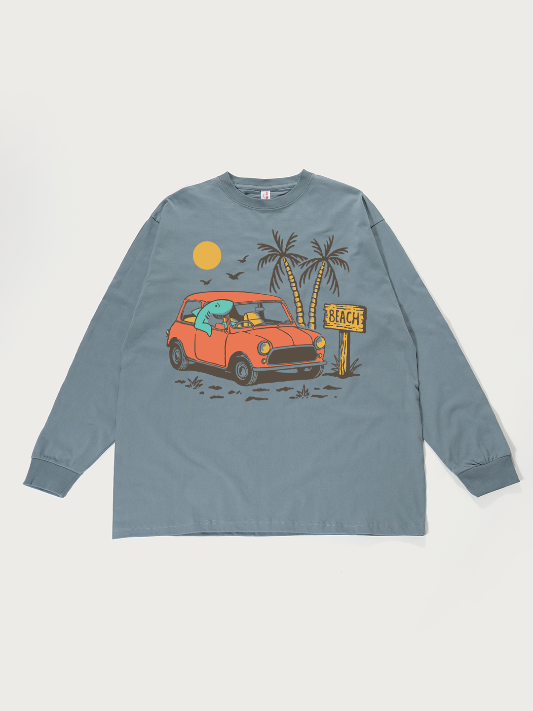 Beach Car Cartoon - Unisex Retro Cotton Long Sleeve T-Shirt