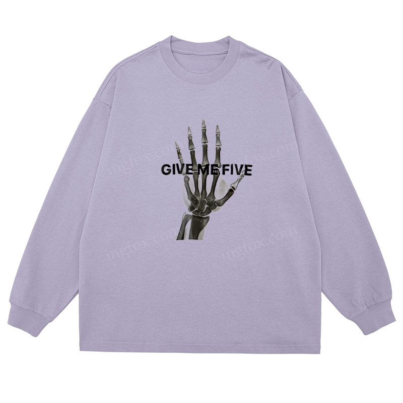 Skeleton Hand "GIVE ME FIVE" - Classic Unisex Fit Cotton Long Sleeve Tee