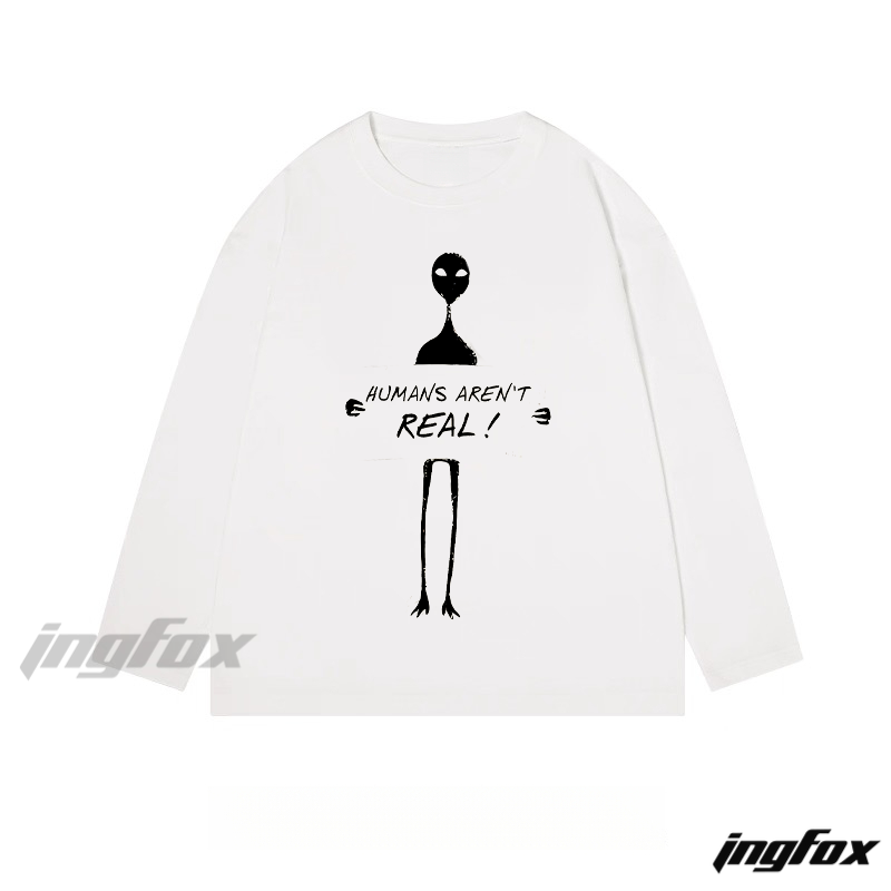 Alien "Humans Aren't Real!" - Themed Classic Cotton Long Sleeve Tee