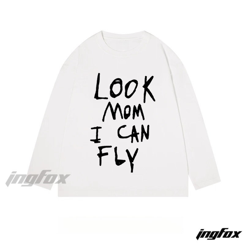 "Look Mom I Can Fly" Text Graphic - Classic Cotton Long Sleeve Tee