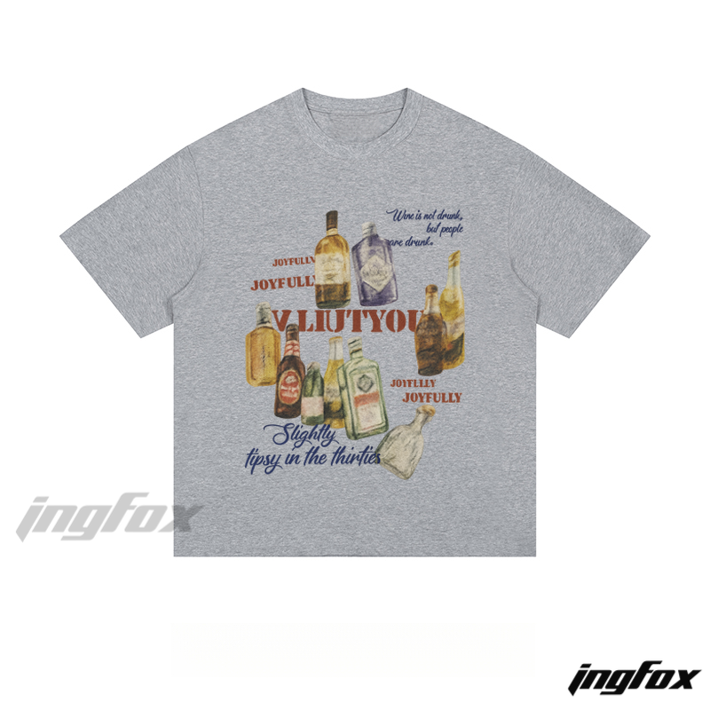 Vintage Liquor Bottles & Text Graphic - Loose Fit Short Sleeve T-Shirt