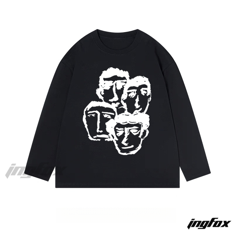 Abstract Faces - Classic Cotton Long Sleeve Tee