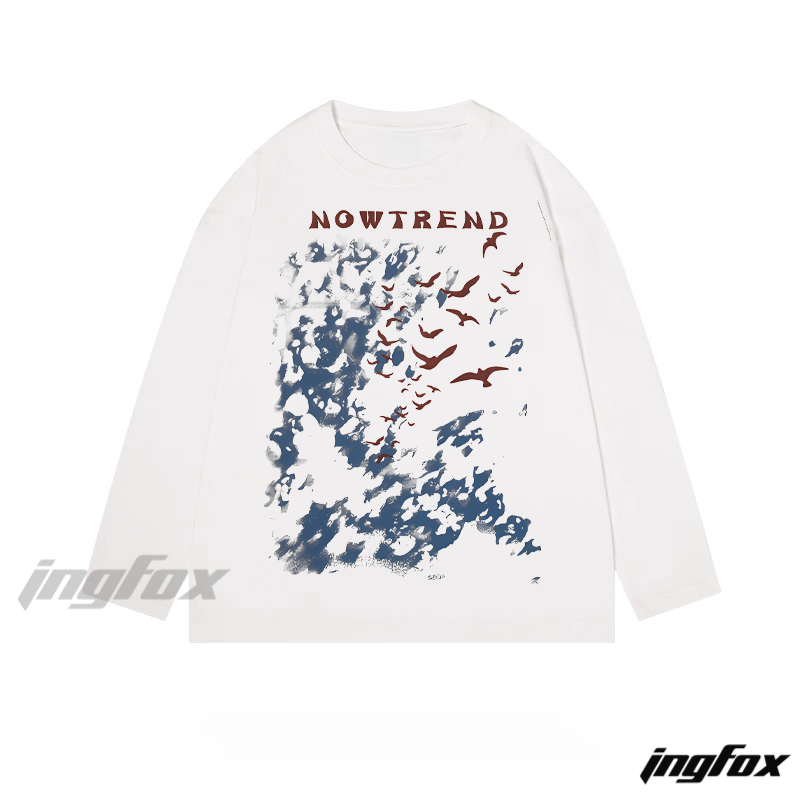 "NOWTREND" Sky and Birds Graphic - Classic Cotton Long Sleeve Tee