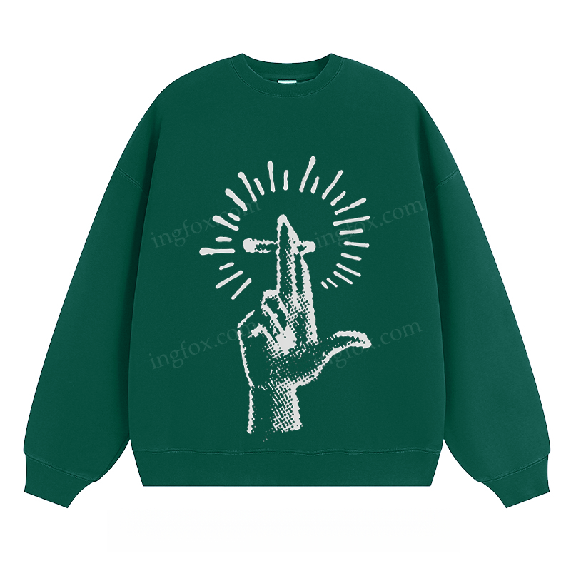 Artistic Hand & Cross Graphic - Classic Unisex Fit Crewneck Sweatshirt