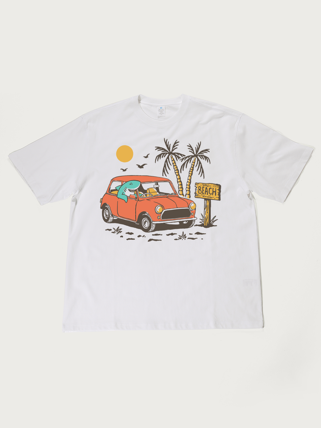 Beach Car Cartoon - Unisex Retro Cotton Short Sleeve T-Shirt
