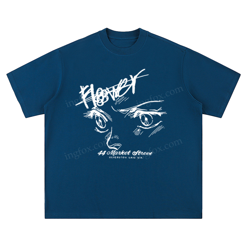Anime Eyes & "Flower" Slogan - Unisex Fit Short Sleeve T - Shirt