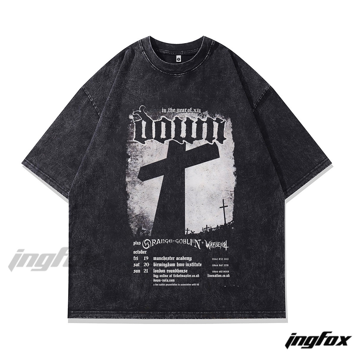 Gothic Cross Graphic Tee - Vintage Washed Oversized Style