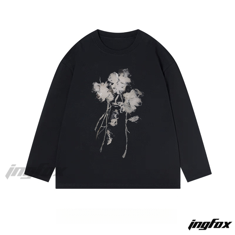 Ink - Style Floral Graphic - Classic Cotton Long Sleeve Tee
