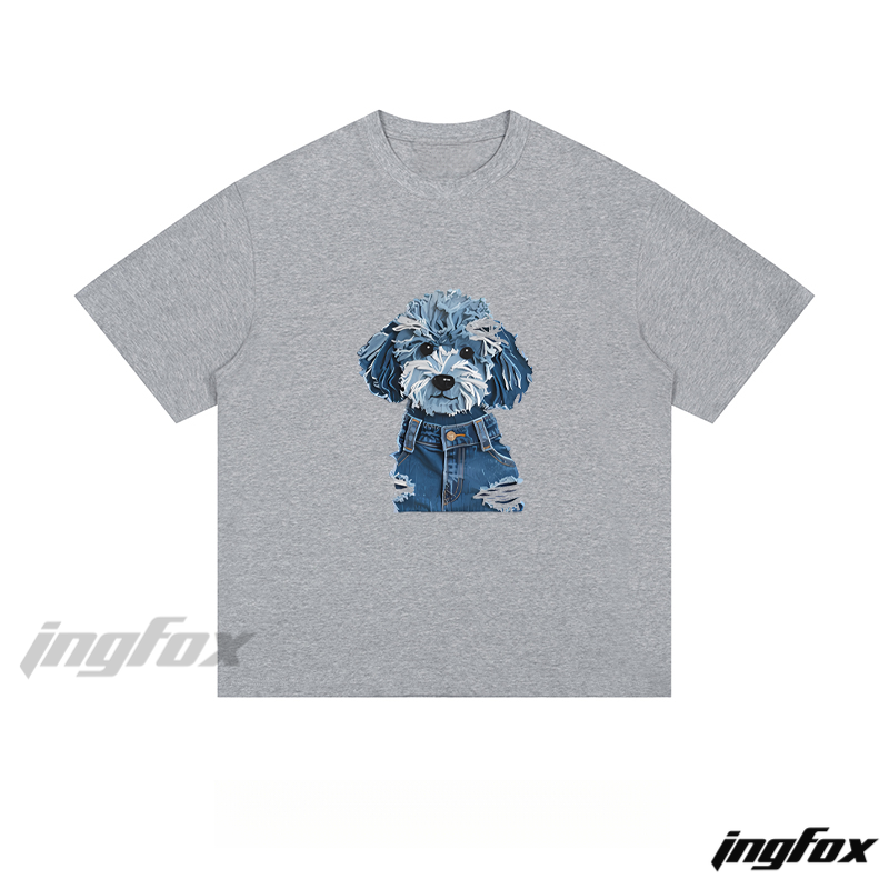 Denim - Wearing Dog Graphic - Loose Fit Short Sleeve T-Shirt