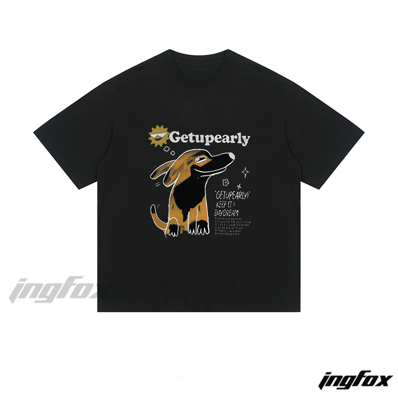 Getupearly Corgi Graphic Tee - Loose Fit Short Sleeve T - Shirt