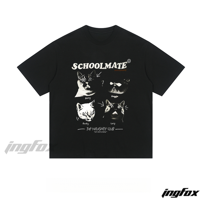 Schoolmate Cat Club Tee - Loose Fit Short Sleeve T - Shirt