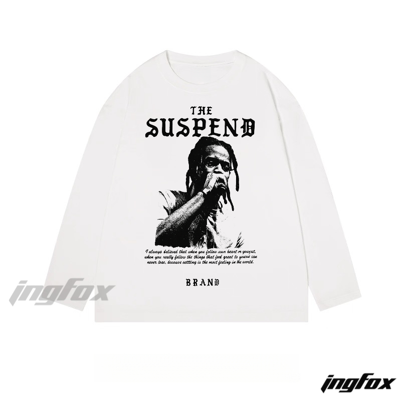 "The Suspend" Portrait and Text Graphic - Classic Cotton Long Sleeve Tee