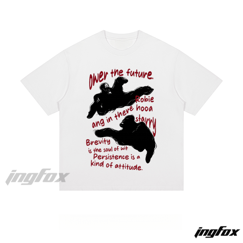 Abstract Silhouette & Text - Loose Fit Short Sleeve T - Shirt