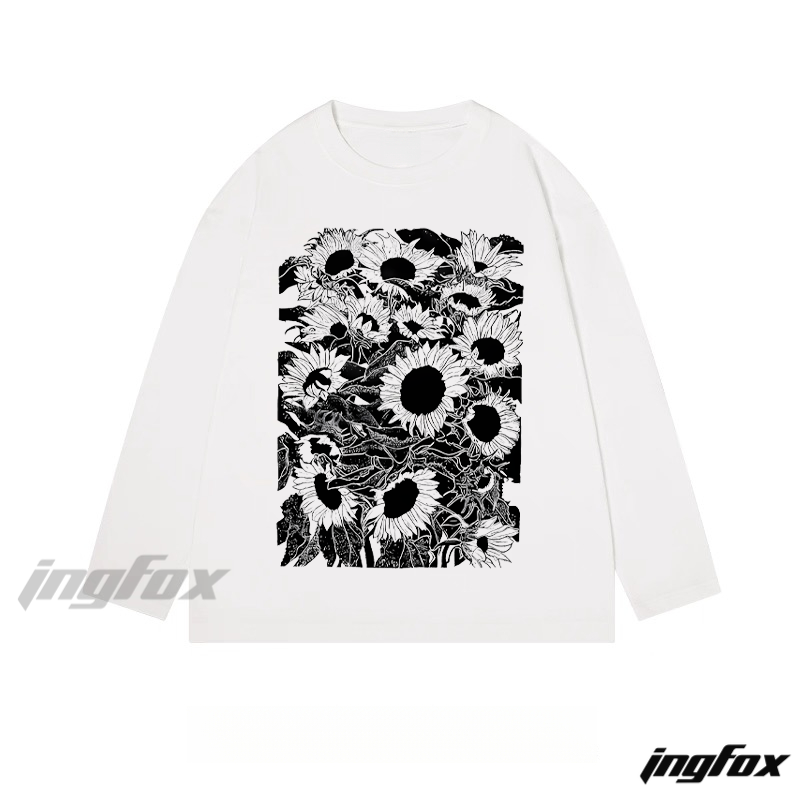 Sunflower Pattern Graphic - Classic Cotton Long Sleeve Tee
