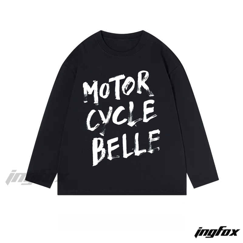 "Motorcycle Belle" Text Graphic - Classic Cotton Long Sleeve Tee