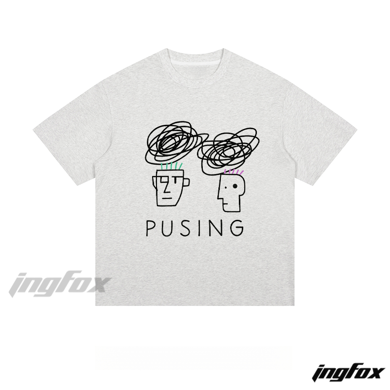 Abstract Minds "PUSING" Graphic - Loose Fit Short Sleeve T-Shirt