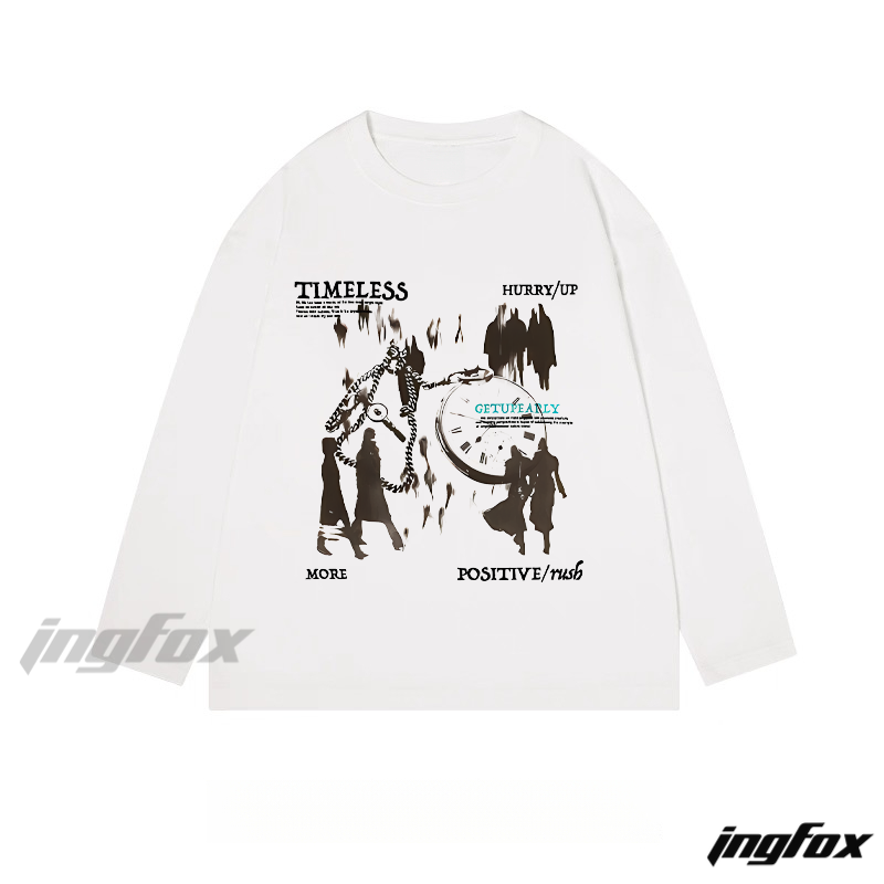 "Timeless" and "Hurry Up" Time - Themed Classic Cotton Long Sleeve Tee