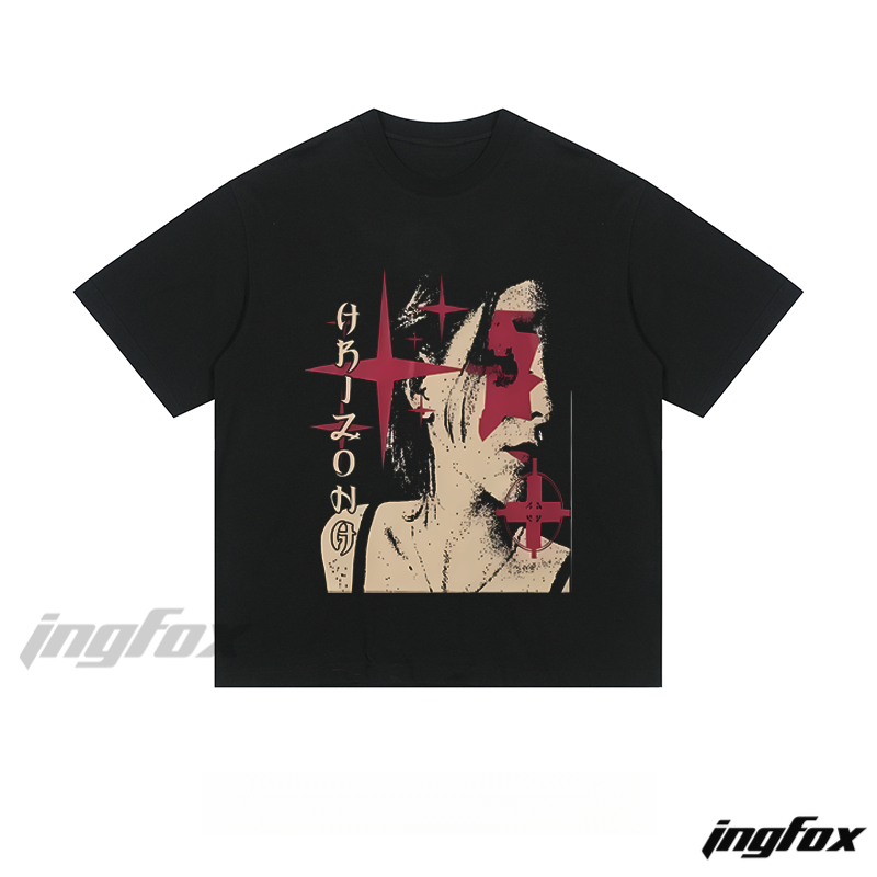 Abstract "AHJZOON" Graphic - Loose Fit Short Sleeve T - Shirt